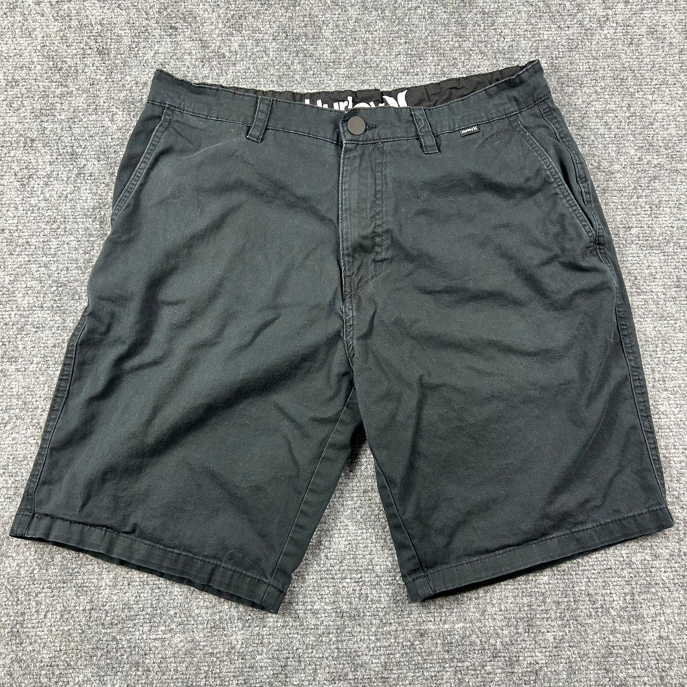 Hurley Chino Shorts Mens 34 Black Flat Front Cotton Blend Casual Skate Summer